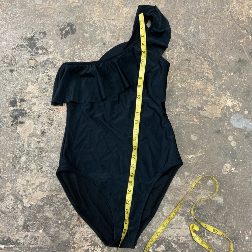 Old Navy Black Ruffled One-Shoulder Swimsuit for Women Small - OBO - Picture 3 of 6